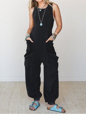 Easel Turning Point Washed Cargo Jumpsuit